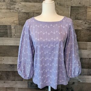 Loft Long Sleeve Striped Eyelet Top